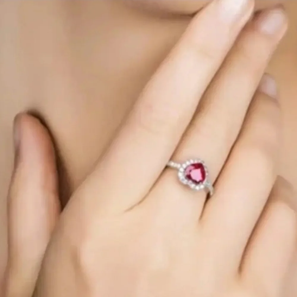 Radiant Red Heart and Silver Ring - Picture 3 of 3